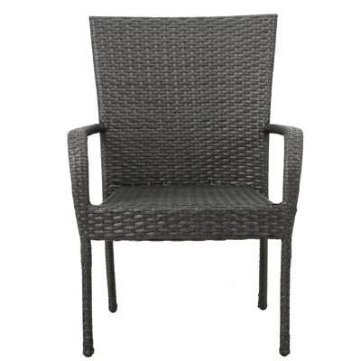 4Pcs Stackable Grey Pe Dining Chairs With Contemporary Appeal, Woven , Long-Lasting Durability And Compact Footprint Stacking For Patio Backyard, Feat by Hokku Designs
