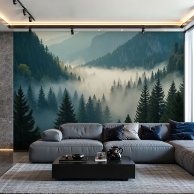 Peel and Stick Wallpaper Wall Mural Misty Forest Landscape Tall Pine Trees Mountain Wall Art Self Adhesive and Removable