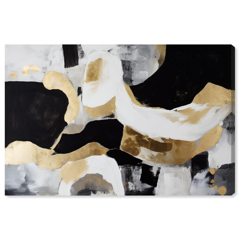 Elegant Black, White, and Gold Abstract Canvas Wall Art, 15" x 10"