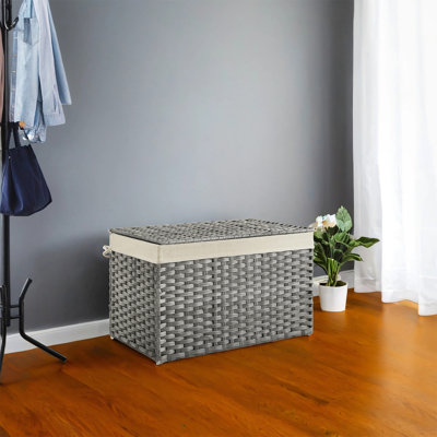 Storage Basket With Lid, 42.3 Gallon (160L) Storage Bin, Woven Blanket Storage Basket With Handles, Foldable, Removable Liner, Metal Frame, For Bedroom, Laundry Room