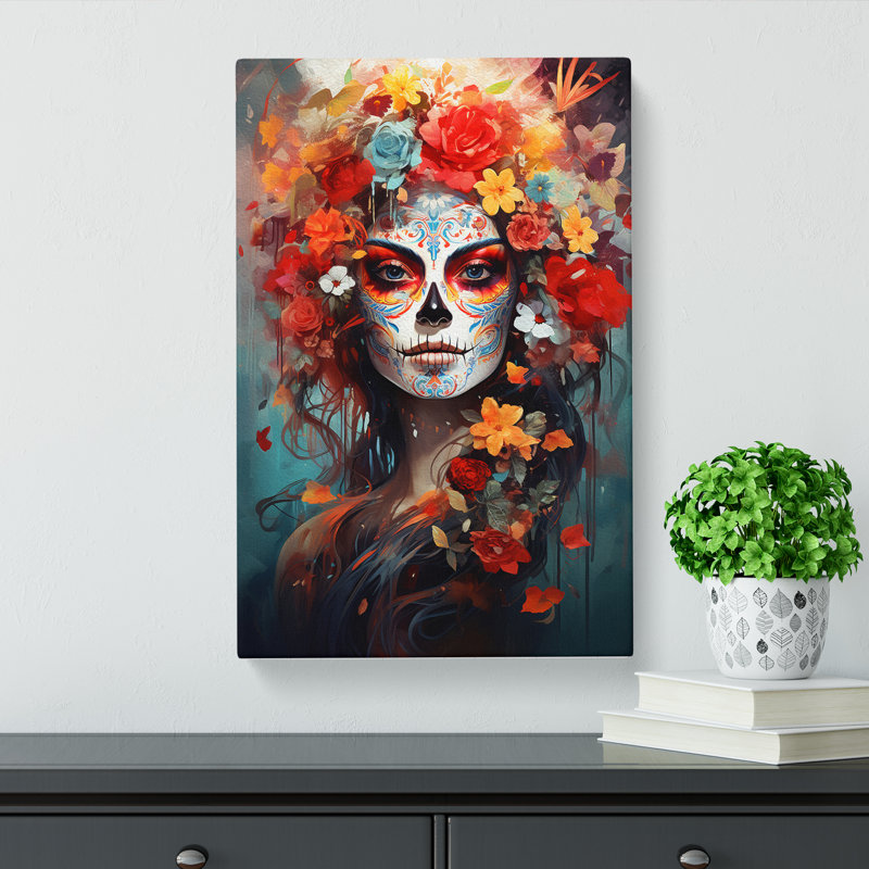 Sugar Skull Contemporary - Wrapped Canvas, 60cm H x 40cm W x 3cm D