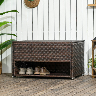 Outsunny Outdoor Deck Box & Shoe Storage, PE Rattan Wicker Towel Rack With Liner For Indoor, Outdoor, Patio Furniture Cushions, Pool, Toys, Garden Tools