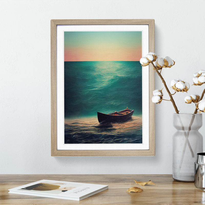 Boat Beneath the Sea - Wall Art, 66cm H x 48cm W x 2cm D, Oak Framed, White