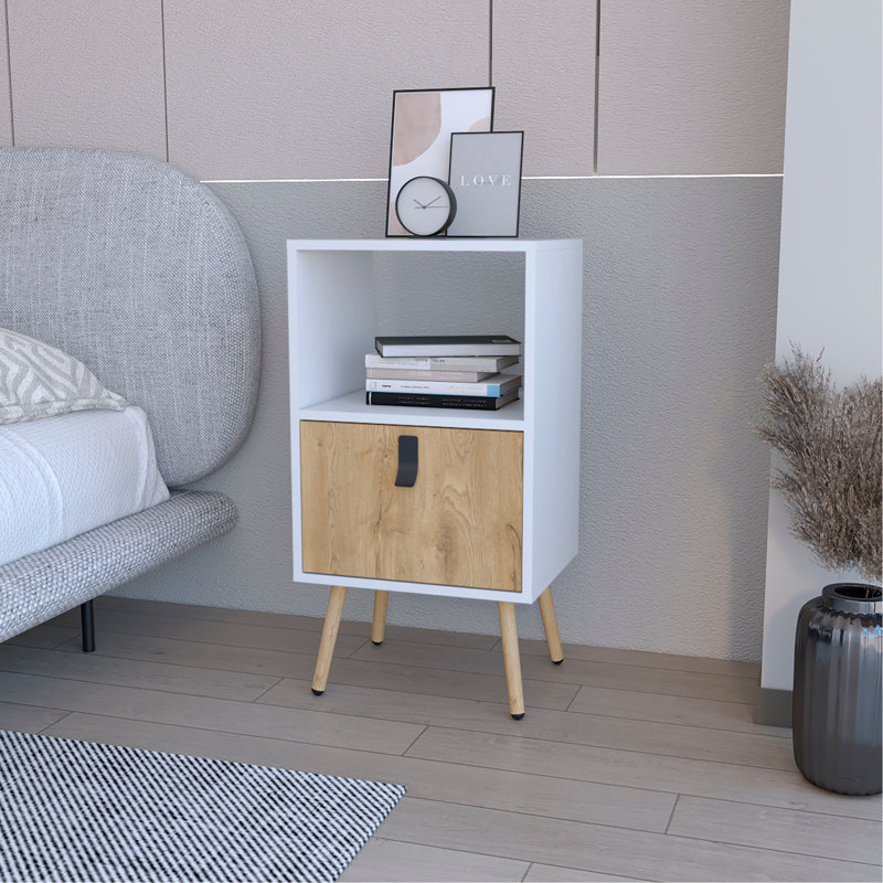 Grande table de chevet blanche et Macadamia