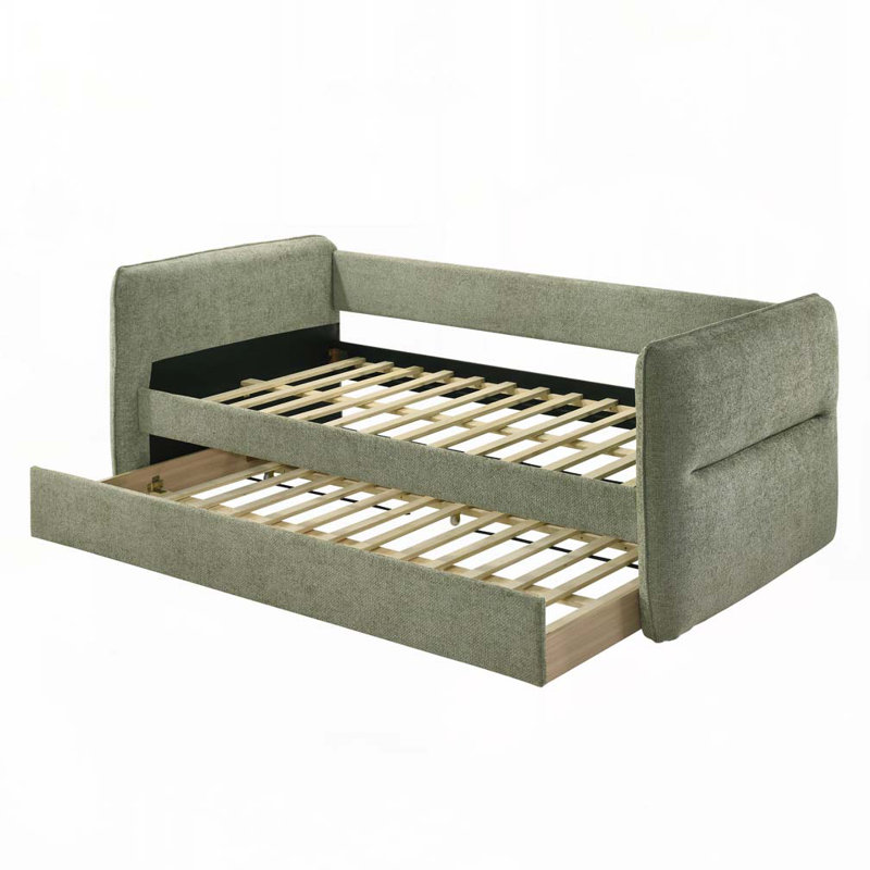 Luxurious 1Pc Modern Daybed Pull Out Trundle Button Tufted Nailhead Trim Bedroom Living Room Furniture Oatmeal Finish