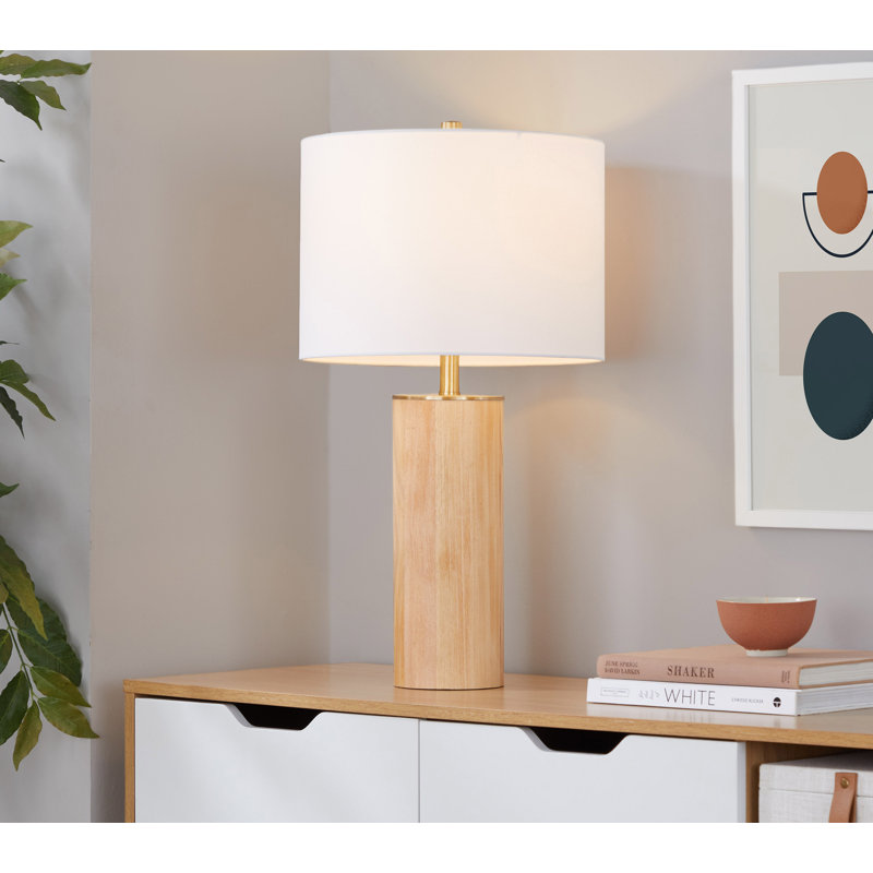 Lampe de table cylindrique en bois de frêne 27 po