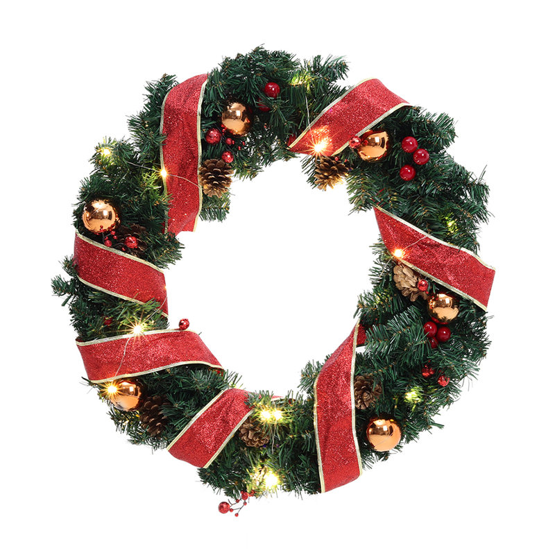 Faux Lighted Plastic Wreath, 50cm H x 50cm W