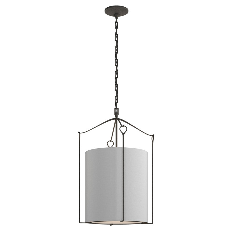Bow 3 - Light Lantern Cylinder Pendant, Natural Iron, Flax