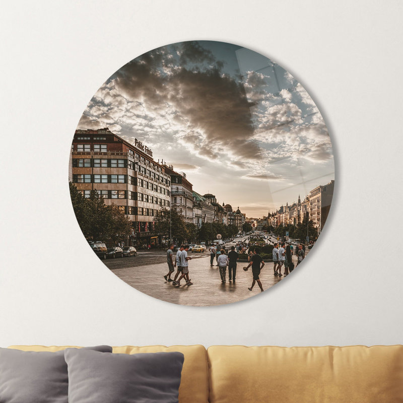 Art mural en verre trempé présentant une vue de paysage de la place Wenceslas idéale comme décoration murale saisissante pour les maisons modernes