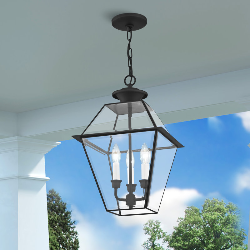 Amiree Outdoor Hanging Lantern, 18.5" H x 12" W x 12" D, Black