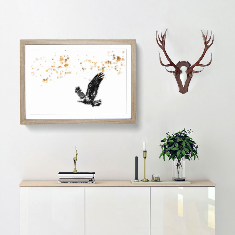 Bald Eagle in Flight in Abstract - Picture Frame Painting Print, Oak Framed, 27cm H x 36cm W x 2cm D