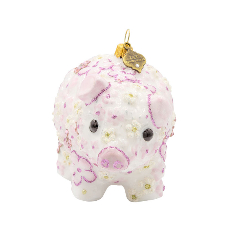 Ornement rose cochon floral, Rose / or / blanc / argent