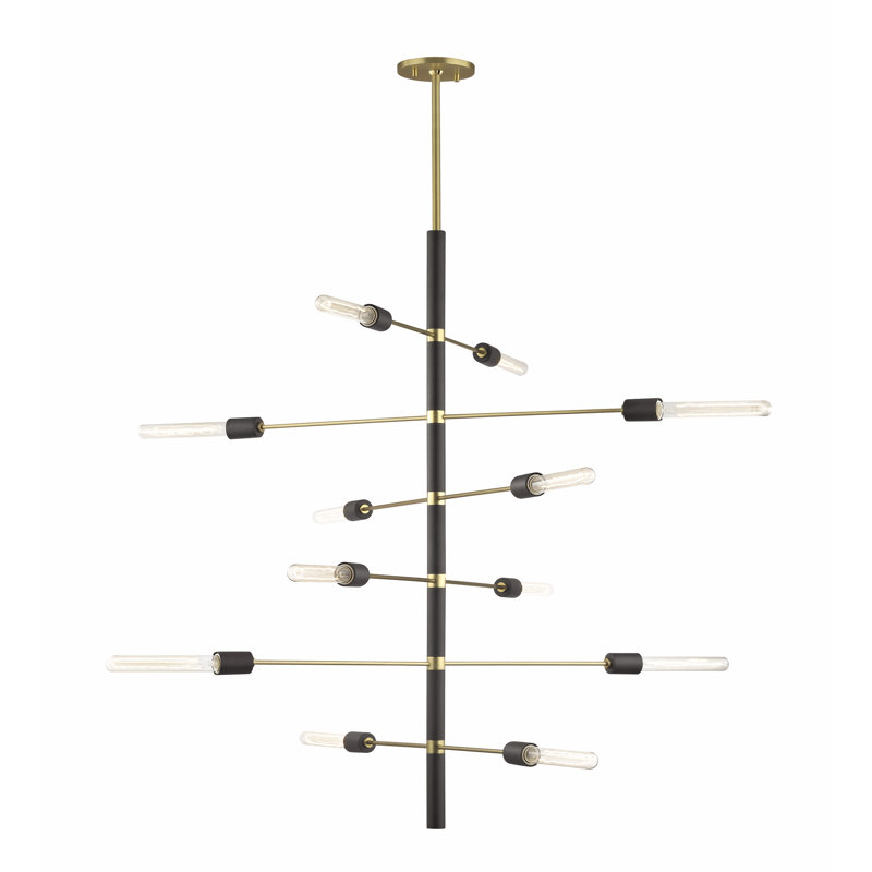 12 - Light Sputnik Modern Linear Chandelier, Aged Brass