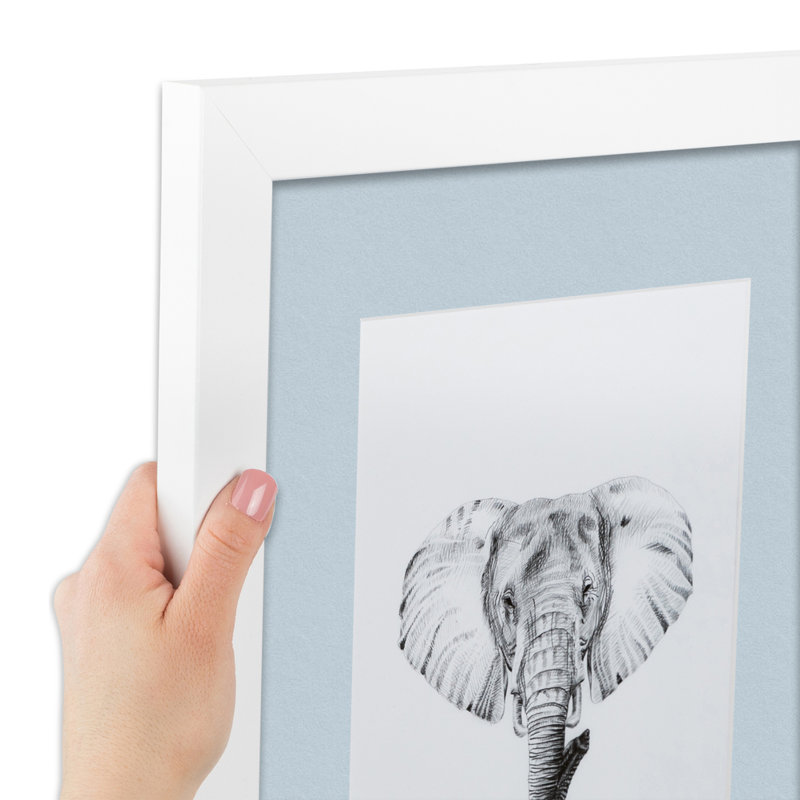 White and Baby Blue Matted Picture Frame with Satin Finish
