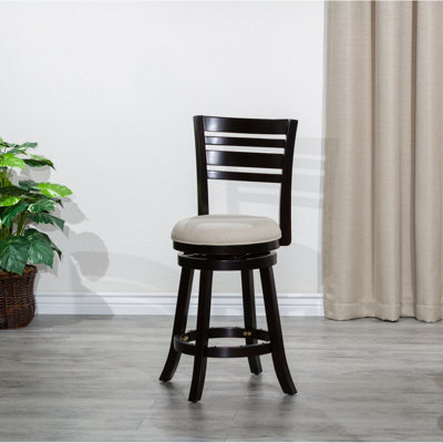 24" Counter Stool With Slat Back, Beige Fabric - Long-Term Use Height Swivel Stool, , Double Bolt Design