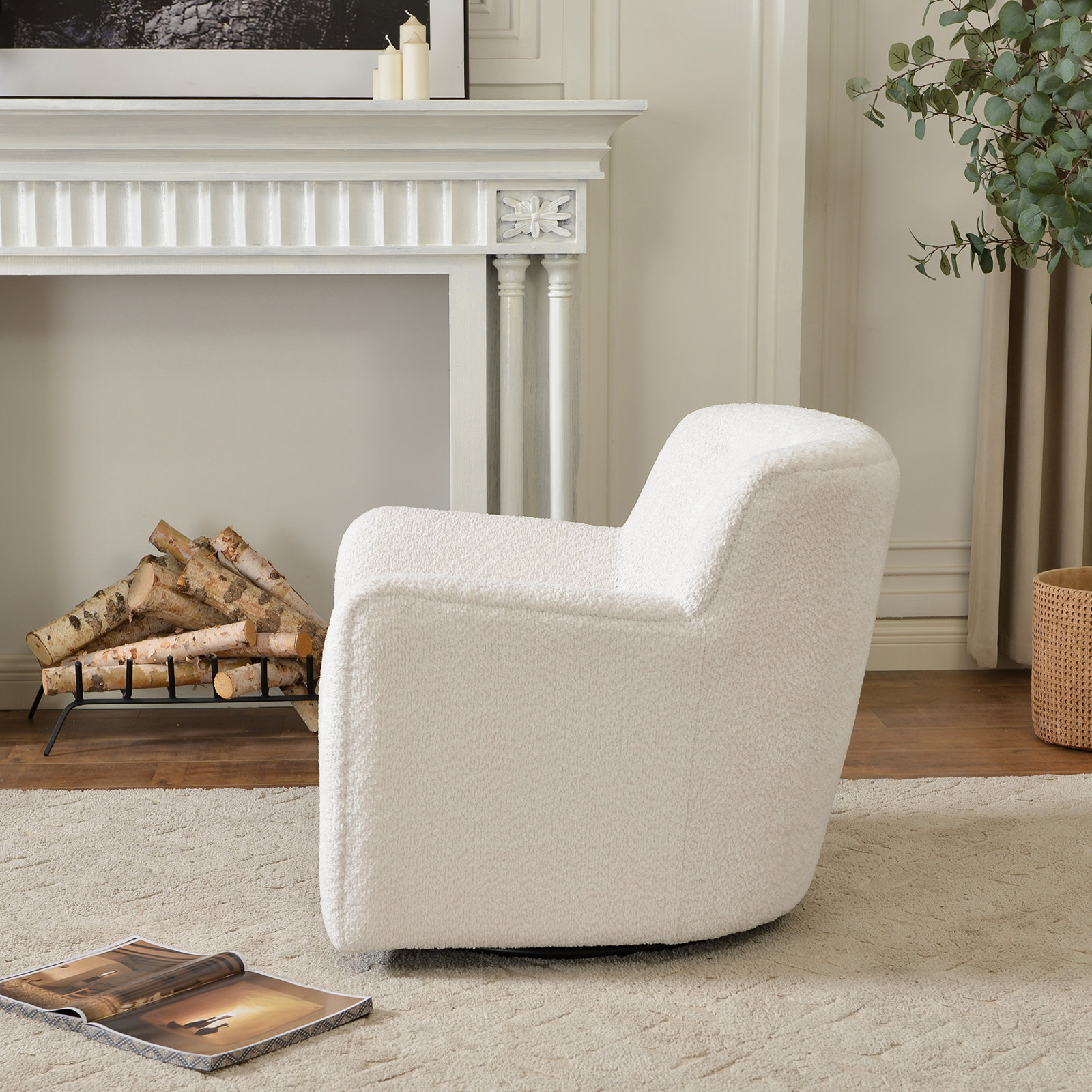Fae Chenille Upholstered Swivel Armchair, Snow Textured Chenille