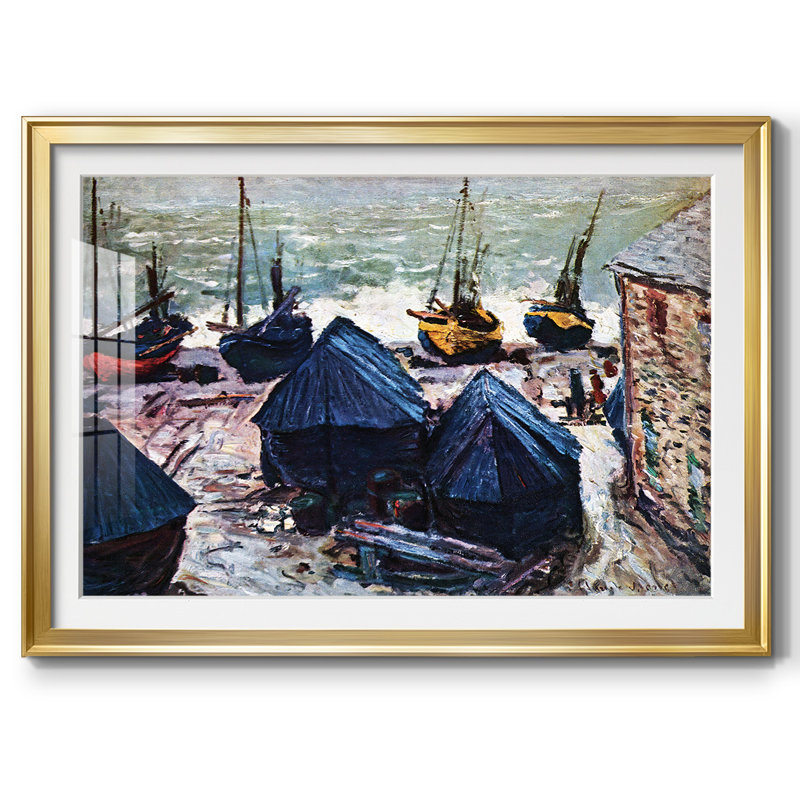 Les bateaux encadrés sur papier par Monet, Or, H 15 po x l 21 po x P 1,5 po