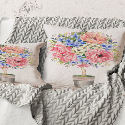 Rectangle, arbre à fleurs dans un pot avec un arc - Coussin Farmhouse