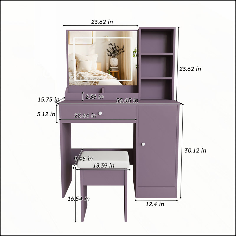 Ensemble de coiffeuse élégant avec tabouret rembourré et miroir lumineux à DEL réglable (3 modes de couleur)