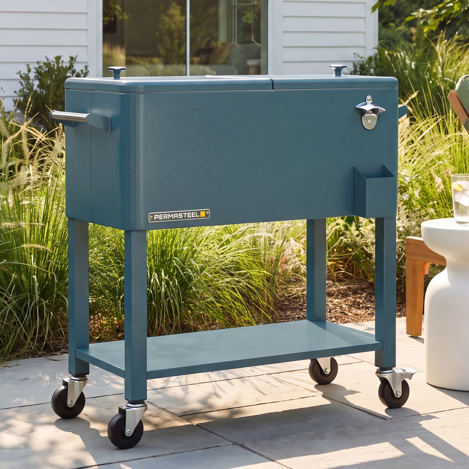Permasteel Cooler with Removable Basin, Teal, With Divider
