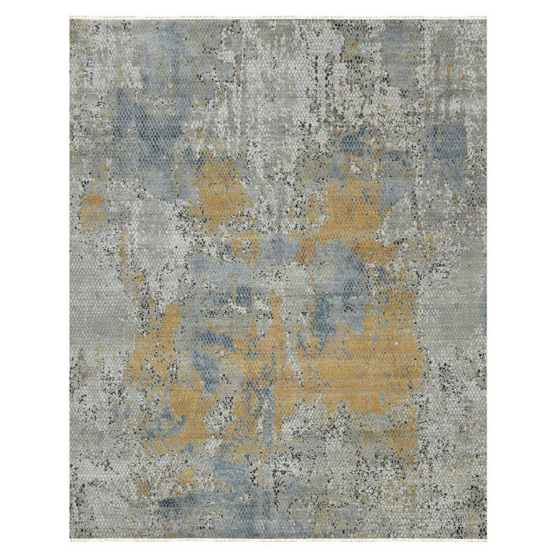 Annastaziah Abstract Handmade Hand-Knotted Indoor Use Only Area Rug in Gray/Blue/Yellow, Rectangle 2' x 3'