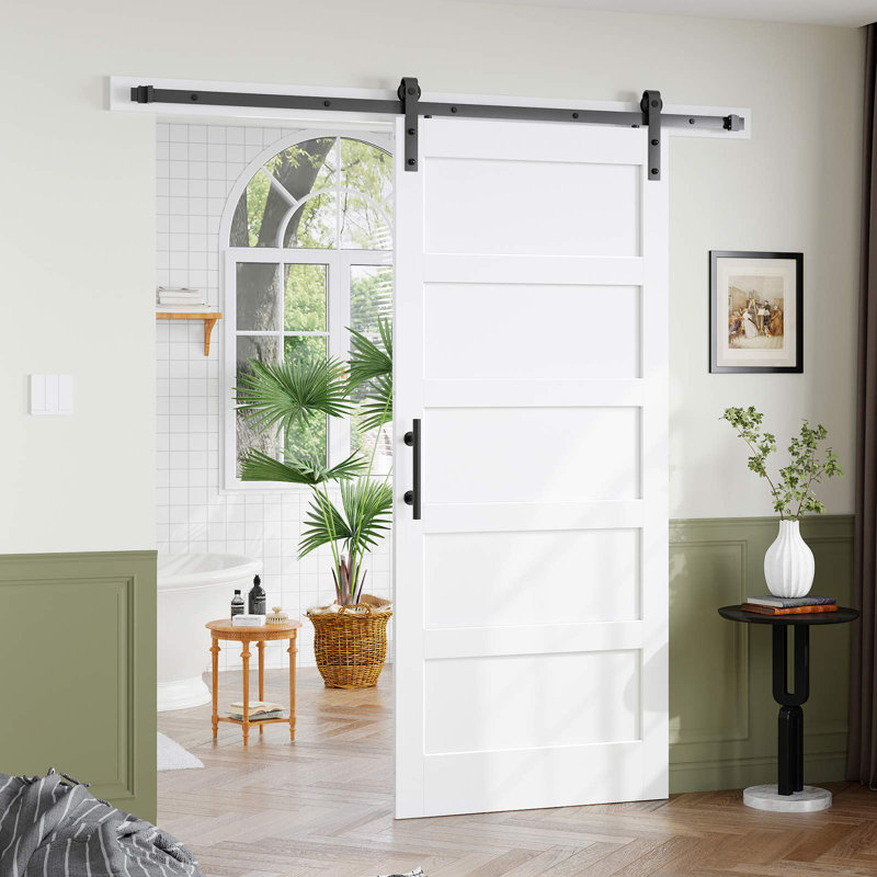 Porte de grange en bois manufacturé à 5 panneaux avec quincaillerie d'installation, 36 po x 84 po