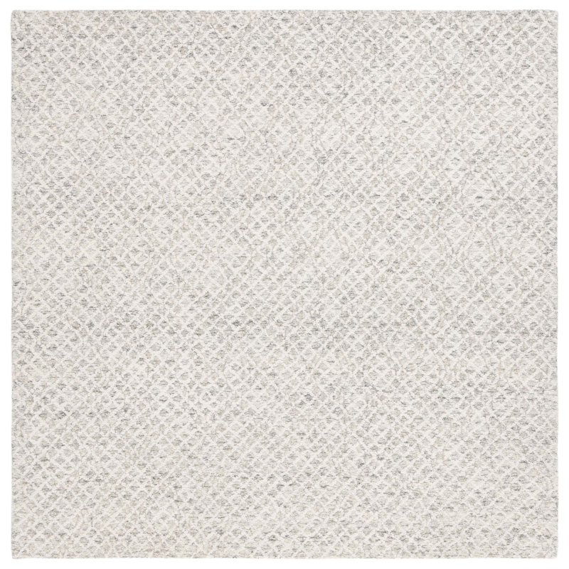 Desireah Hand Tufted Wool Cotton with Latex Geometric Rug in Ivory/Grey, Square 6'