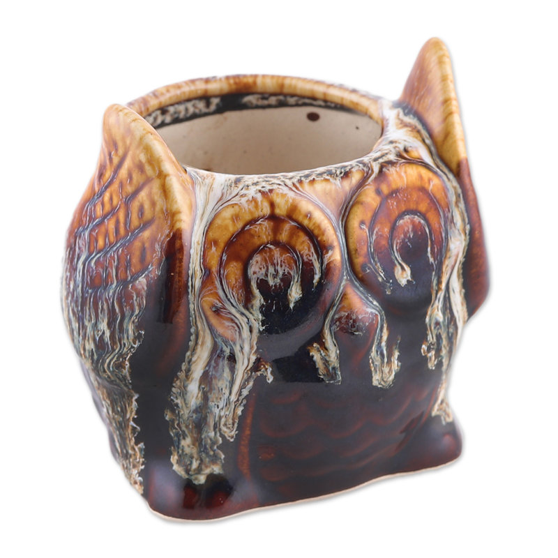Pot de fleurs en céramique fait à la main Loon Peak® Mystic Owl