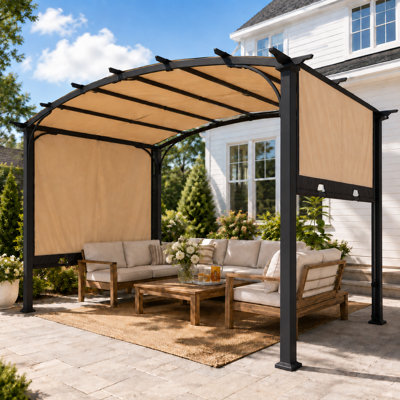 Sunjoy Lindt 9 x 11 ft. Outdoor Steel Arched Pergola with Adjustable Canopy