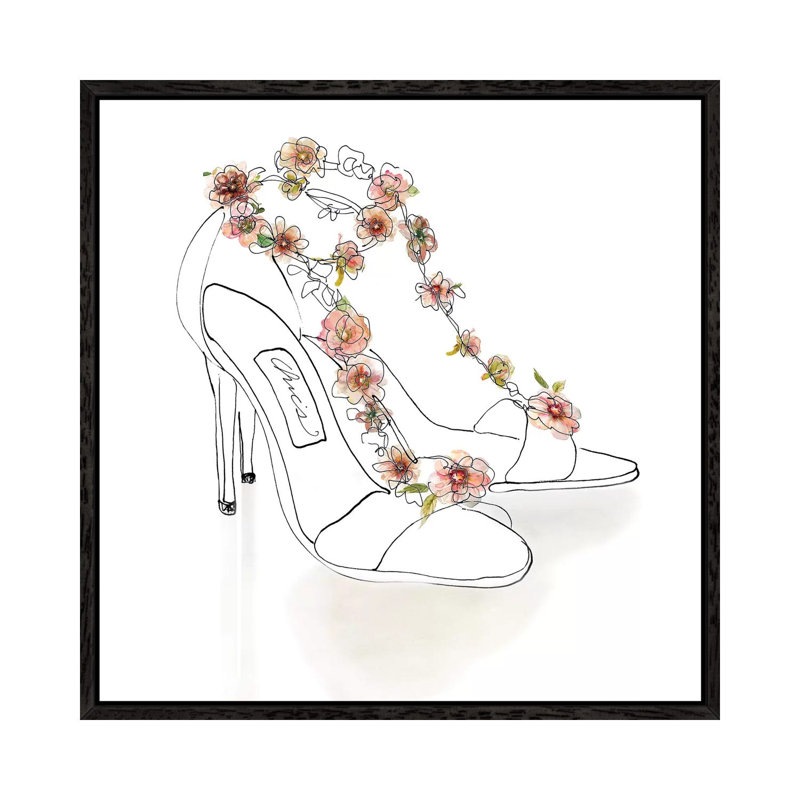 Chic Flower Heels 1 Piece Wall Art on Canvas, 45.72 cm H x 45.72 cm W, Black Framed