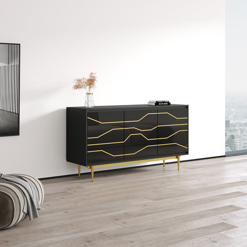 Katanya 63" Sideboard with High Gloss Finish, Black