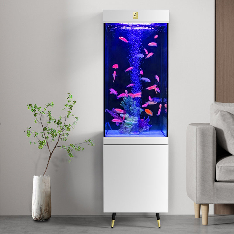 Réservoir d'aquarium vertical avec trop-plein étroit et verre ultra-transparent, Blanc
