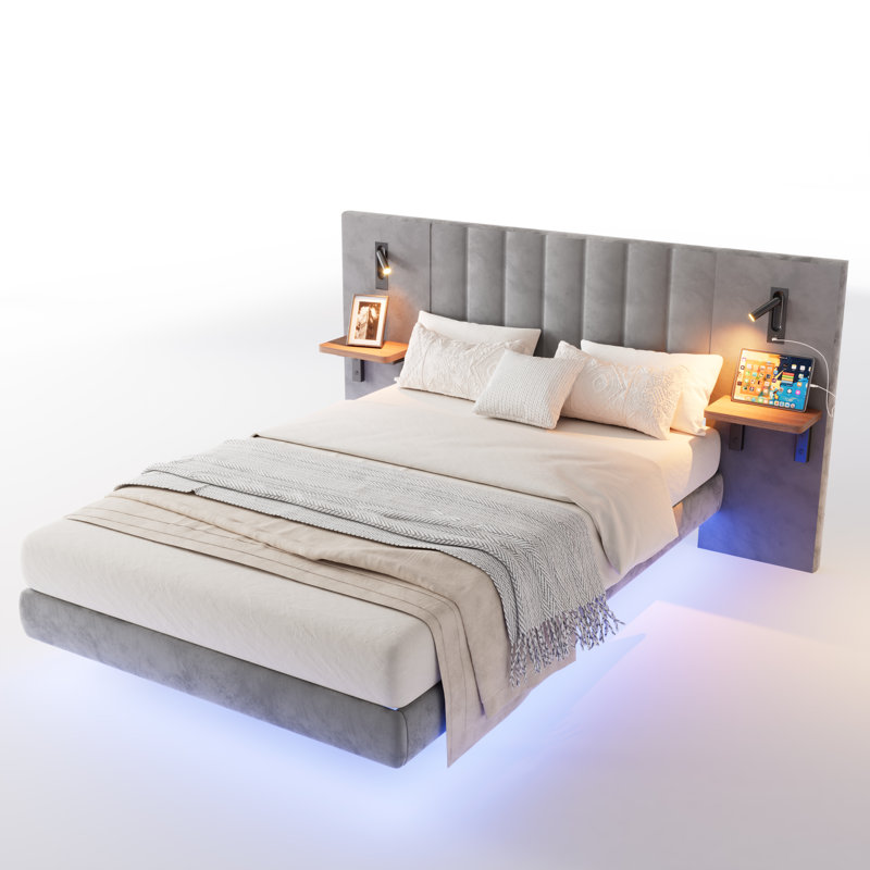 Upholstered Bed, Double (4'6), Grey