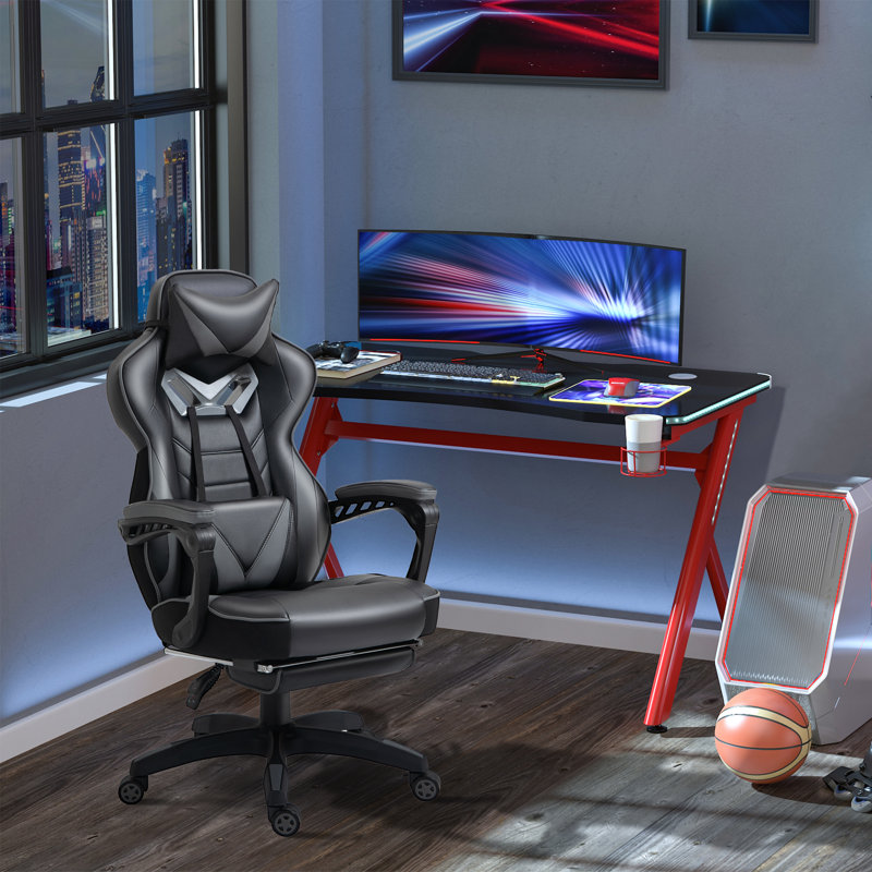 Inbox Zero Adjustable Ergonomic Faux Leather Swiveling PC & Racing Game Chair, Black/Gray
