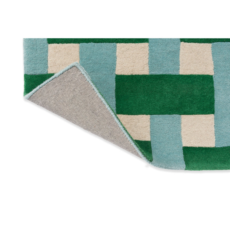 Hand Tufted Wool Geometric Area Rug in Emerald/Aquamarine, Rectangle 4'7" x 6'7"