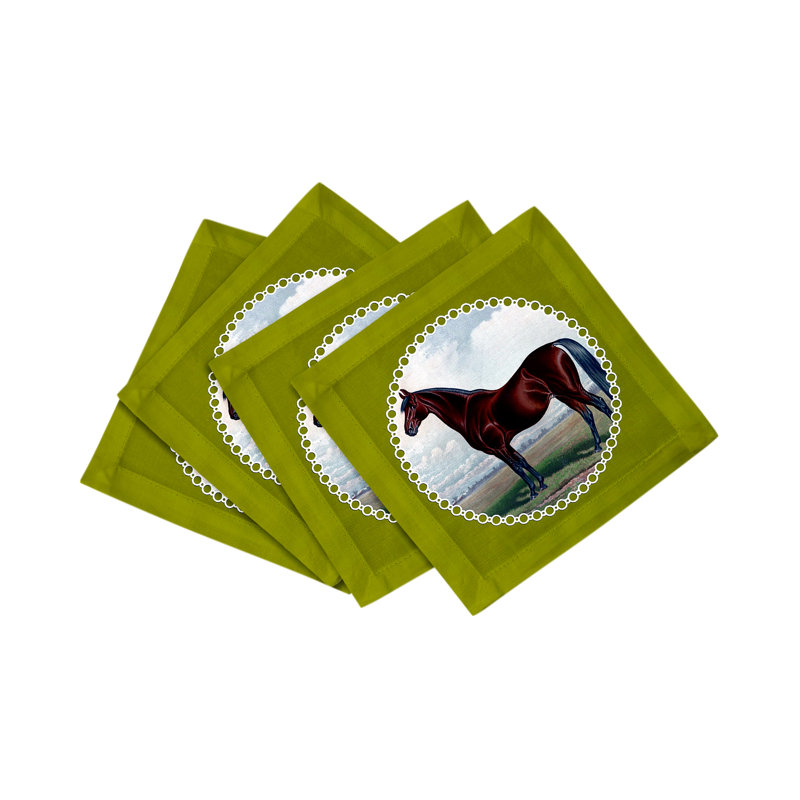 English Thoroghbred Cotton Sateen Cocktail Napkins, Chartreuse
