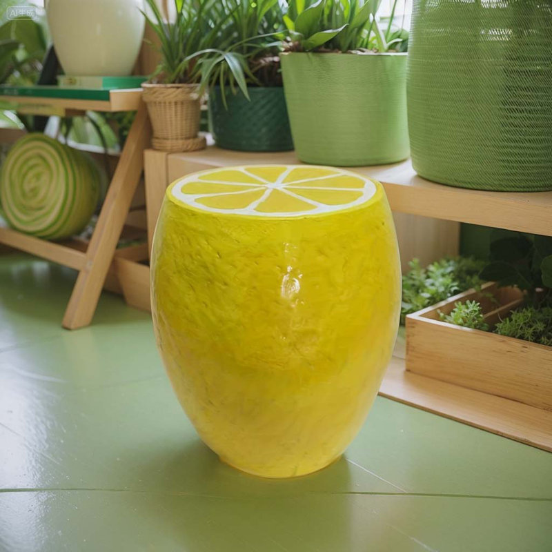 Fiou Lemon Fruit Resin Patio Stool and Side Table