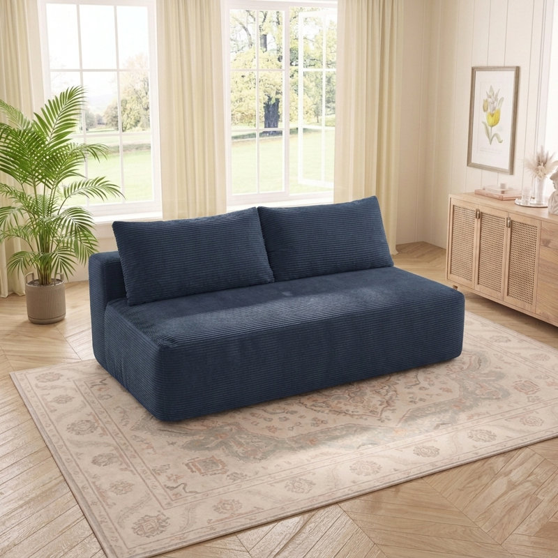 Canapé double 58 po avec rembourrage à ressorts et aucun assemblage requis, Bleu