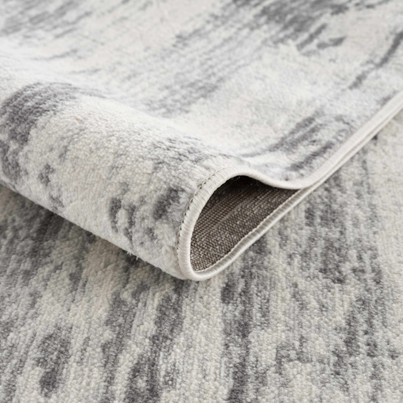 Gray and Ivory Abstract Medium Pile Synthetic Rectangle Rug 2' x 3'