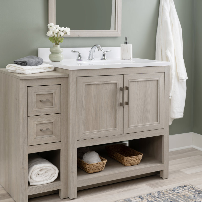 Stovall 43 Inch Single Vanity with Integrated Top and Sink with Mirror, Sandstone