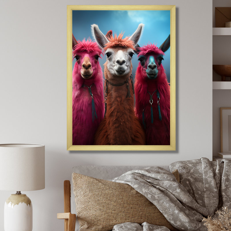 Art alpin rose en laine - Art mural alpaga, Cadre doré simple, H 32 po x l 24 po x P 1 po