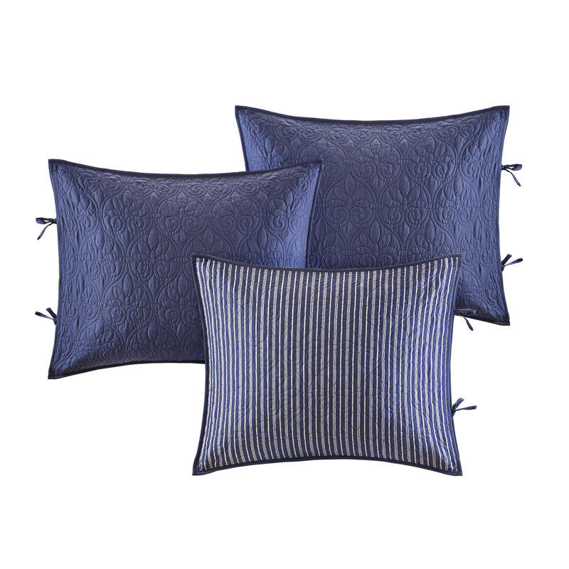 Navy Reversible Floral Motif Daybed Cover Set