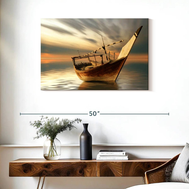 Bateau Mehar au coucher du soleil, H 24 po x l 36 po