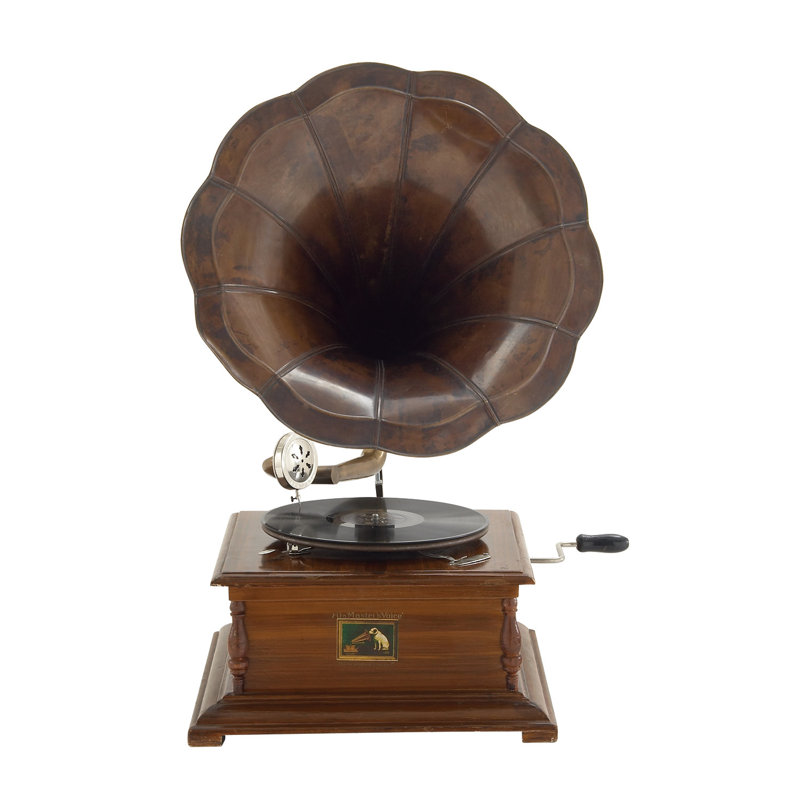 Wood Functional Brown Gramophone with Record