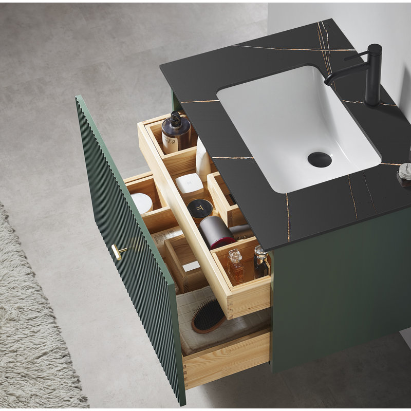 Meuble-lavabo mural moderne de 30 po Jamell, Vert forêt, Noir