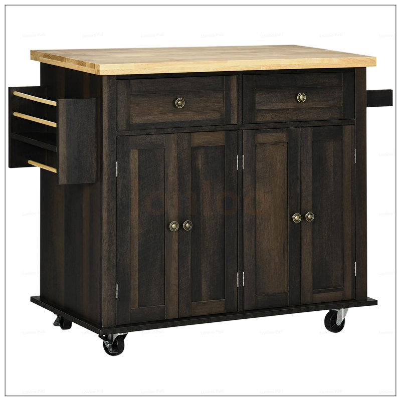 Modern Rolling Kitchen Island Cart With Spice Rack, Adjustable Shelves, And Easy-Glide Drawers For Enhanced Storage And Mobility