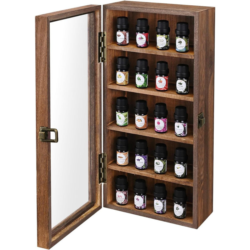 Wall Mounted Wooden Collectible Display Case 5 Shelf, Brown