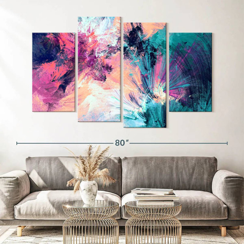 Avery rose et bleu abstrait, H 42 po x l 68 po