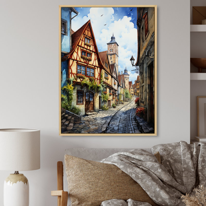 Kristella Allemagne Rothenburg Street II, H 32 po x l 24 po x P 1 po, Cadre naturel flottant