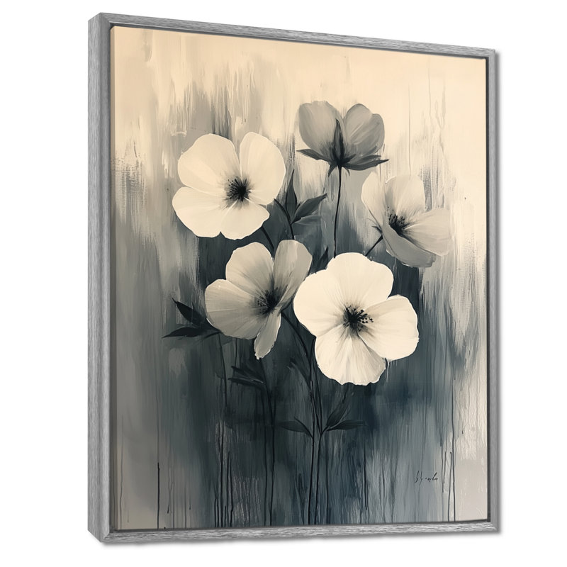 Ahner - impressions sur toile florales, Argent argent, H 40 po x l 30 po, Impression encadrée flottante